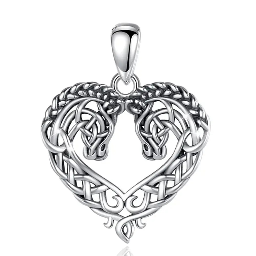 Colgante caballos con forma de corazon en plata fina 925 #F27