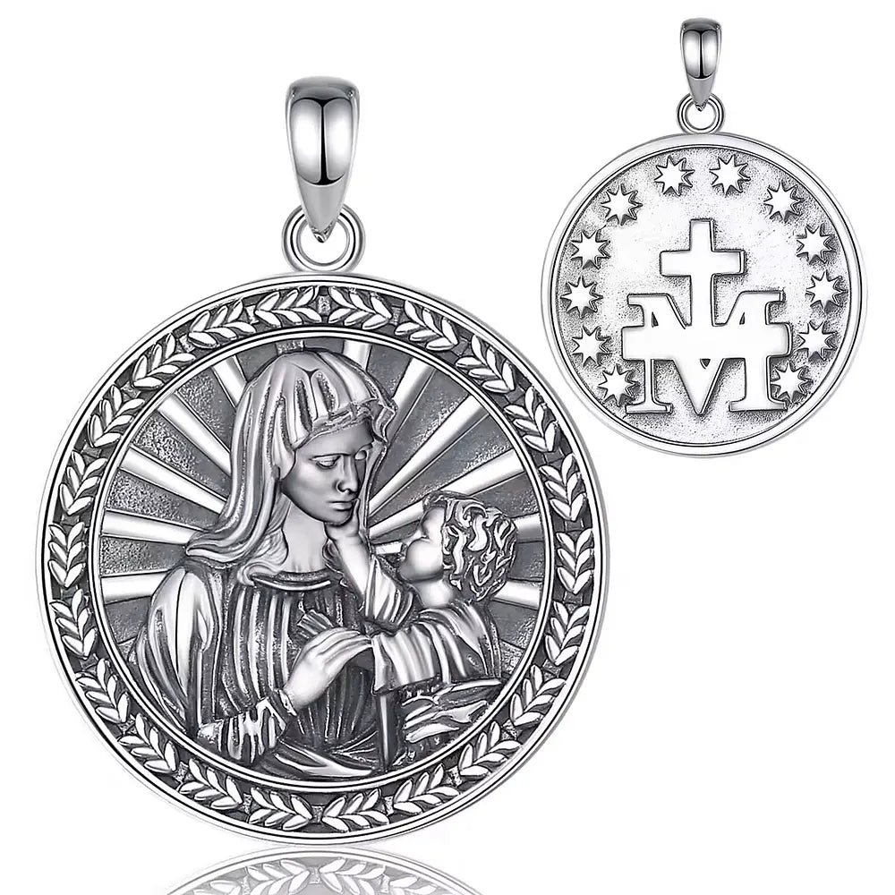 Colgante virgen maria con niño jesus en plata fina 925 #F36