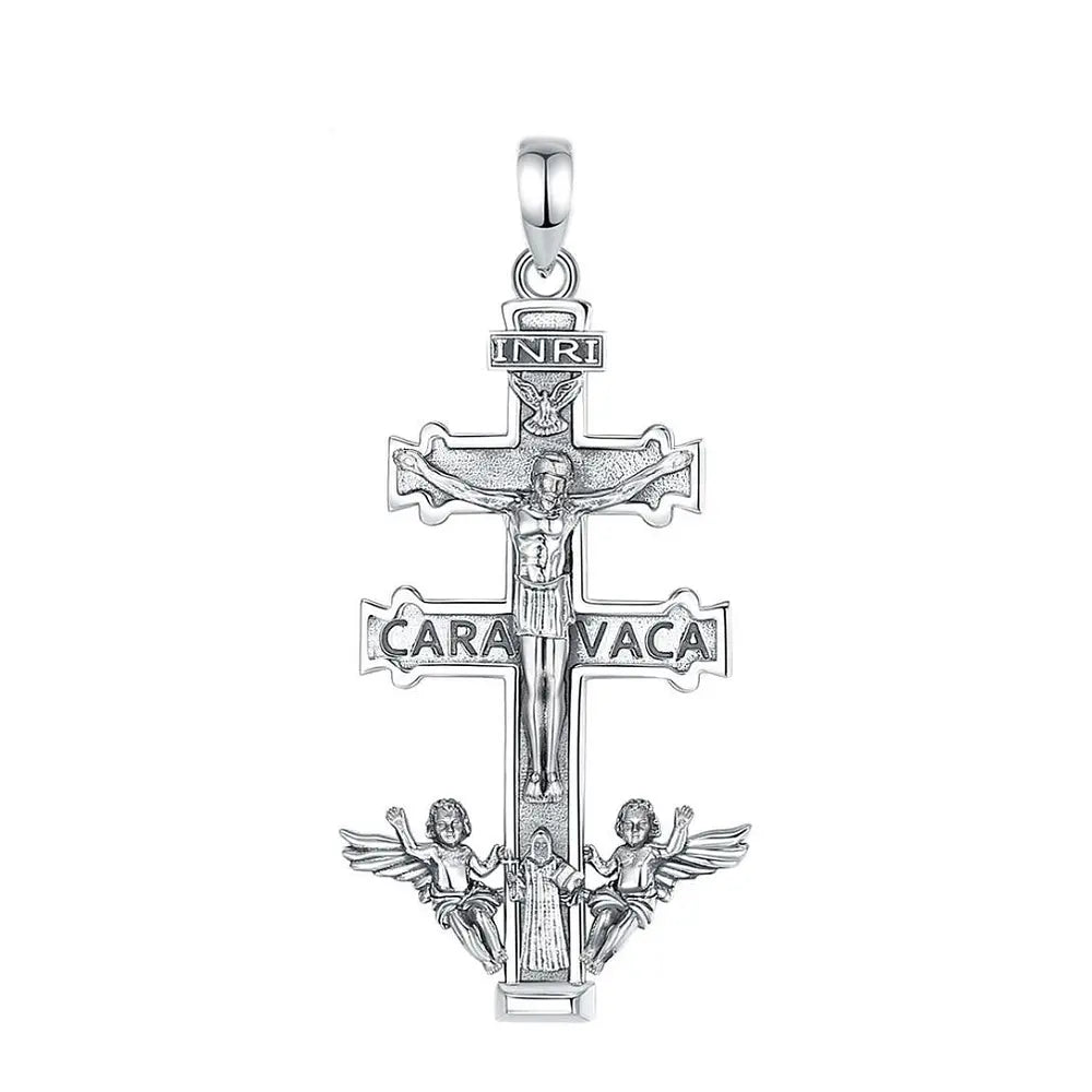Colgante Cruz de caravaca con san benito en plata fina 925 #F38