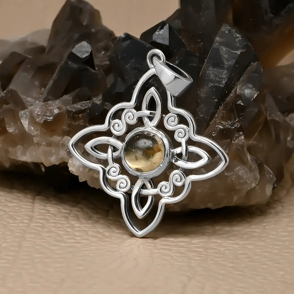 Colgante nudo de bruja con piedra citrina en plata 925 #F140-J3