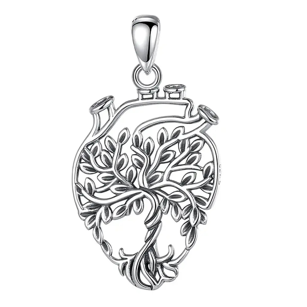 Colgante de corazón árbol de la vida en plata fina 925 #F39