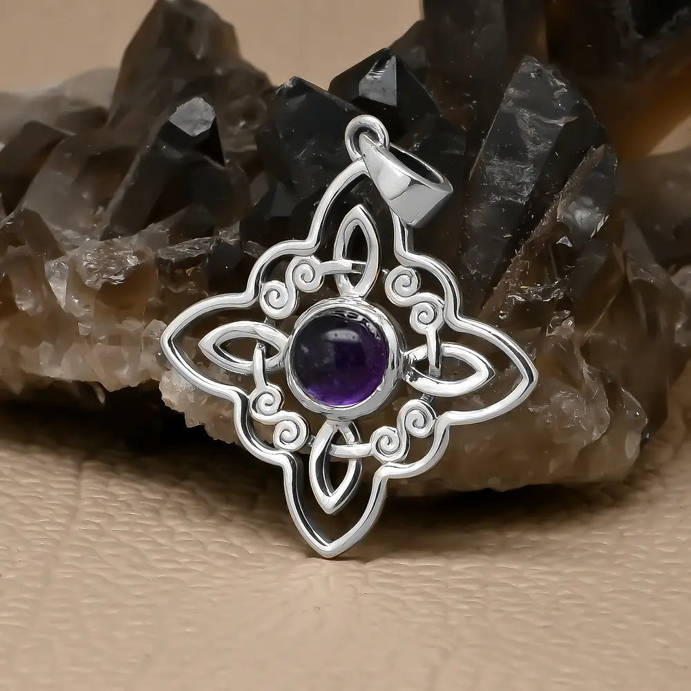 Colgante nudo de bruja con piedra amatista en plata 925 #F140-J4