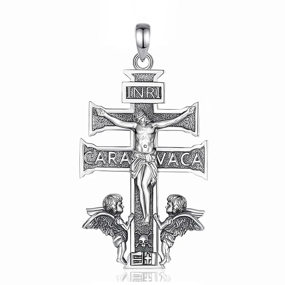 Colgante cruz de caravaca full definición maciza en plata fina 925 #F115