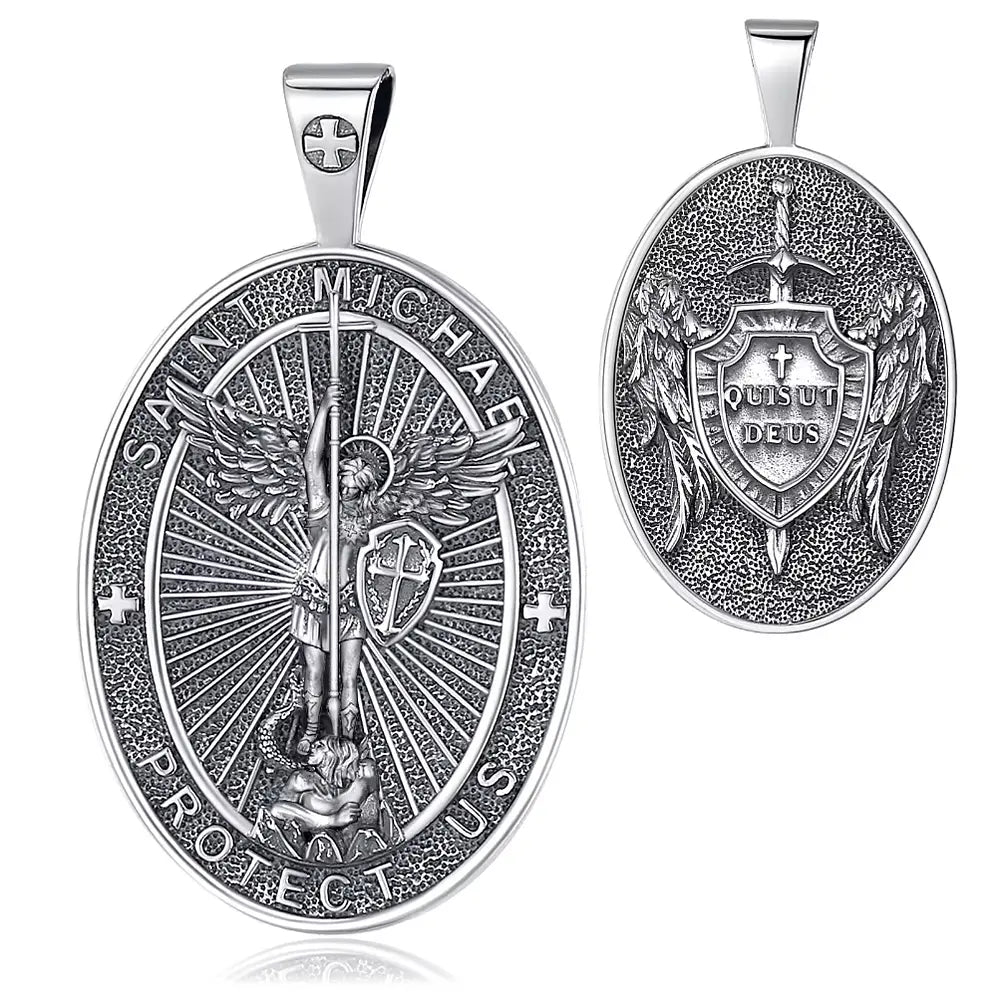 Colgante medalla de San Miguel de arcángel en plata fina 925 #F85