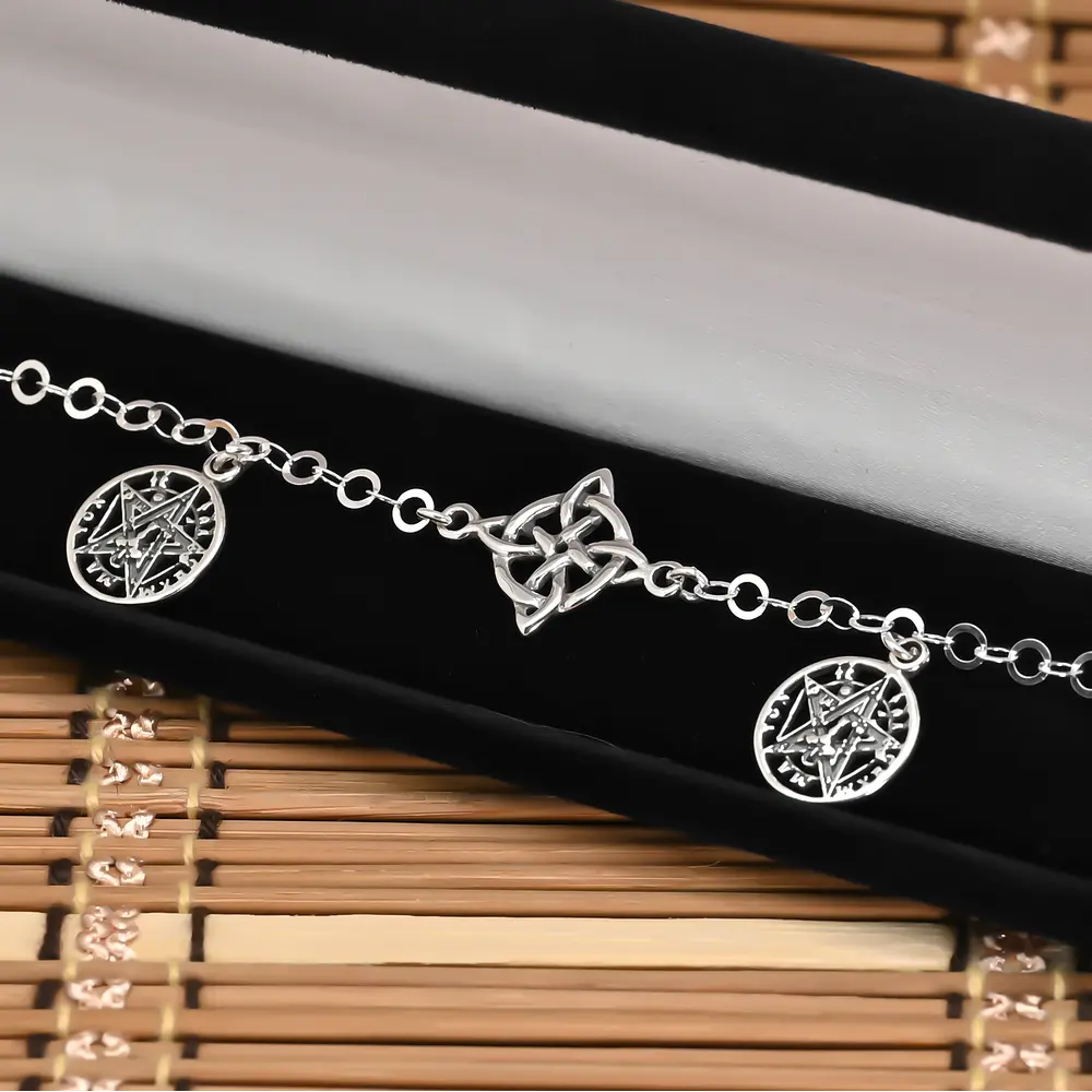 Pulsera nudo de bruja con tetragrammaton en plata fina 925 #F8