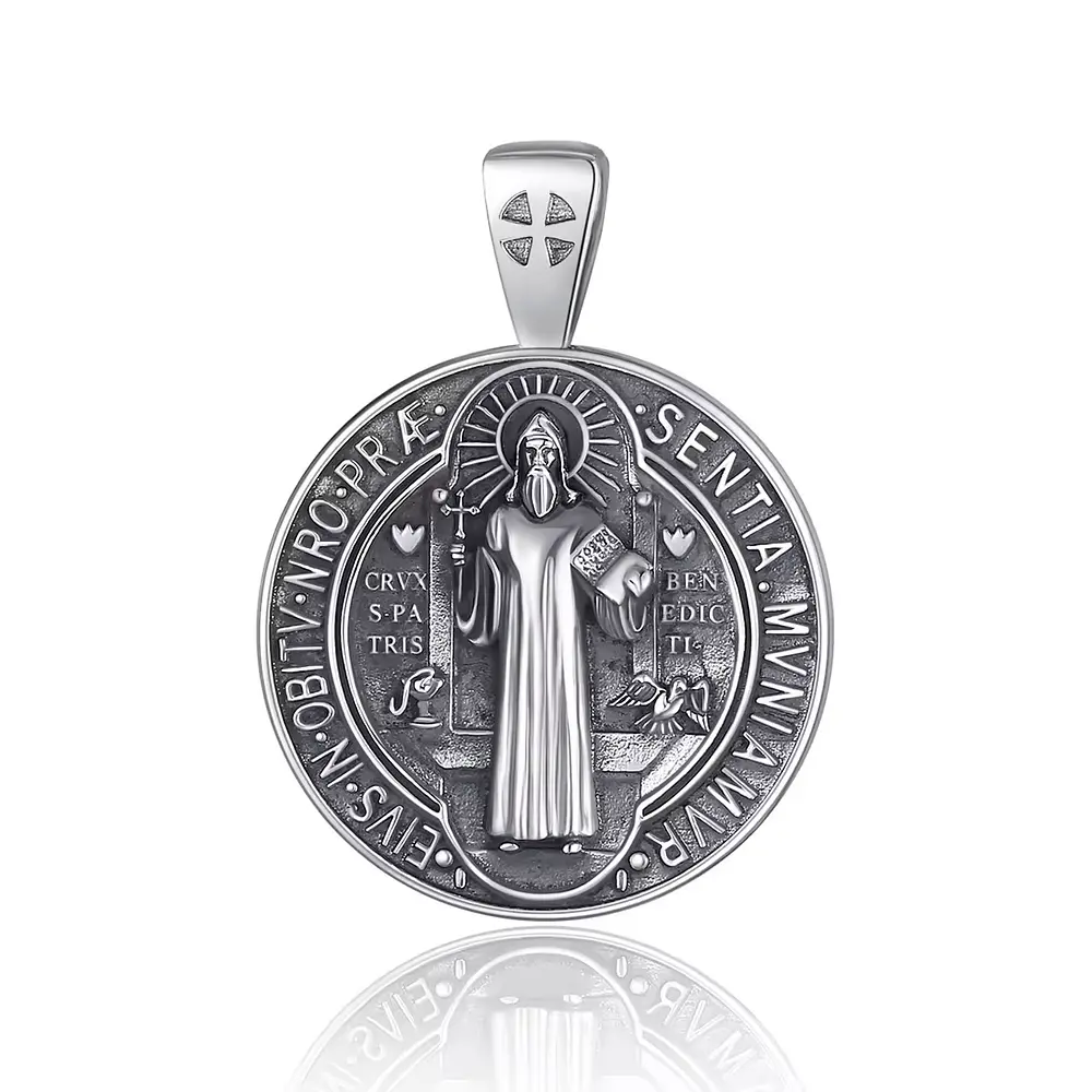 Colgante medalla de san Benito full definición en plata fina 925 #F46