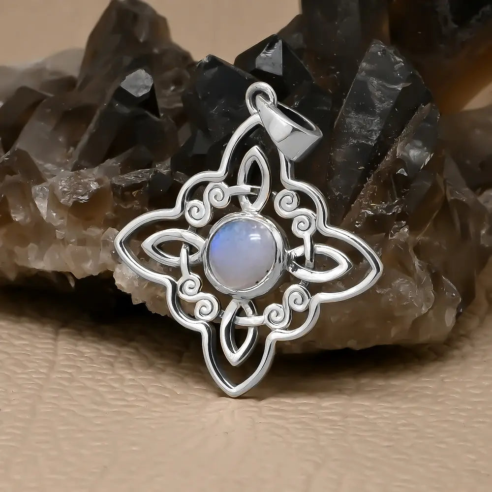 Colgante nudo de bruja con piedra luna en plata #F140-J7
