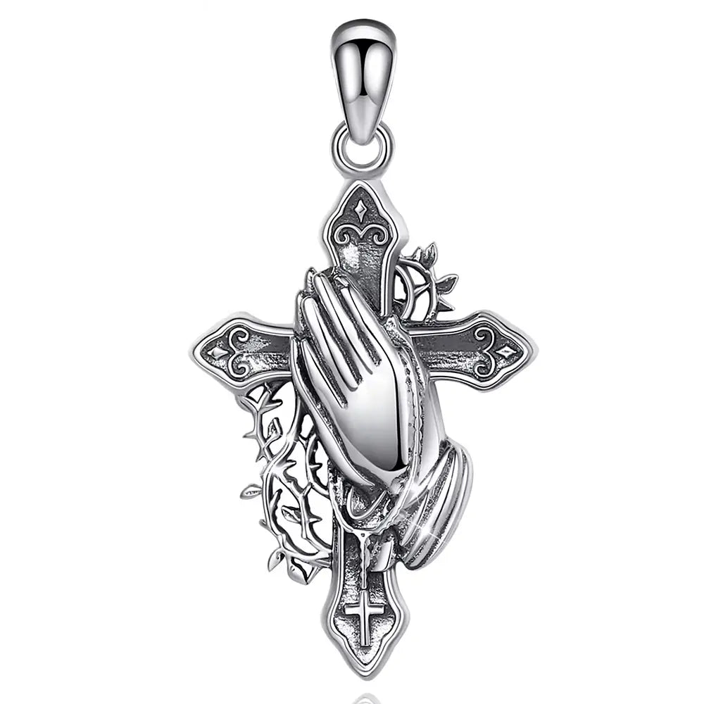 Colgante Cruz Cristiana Con Manos, en plata fina 925 #F47
