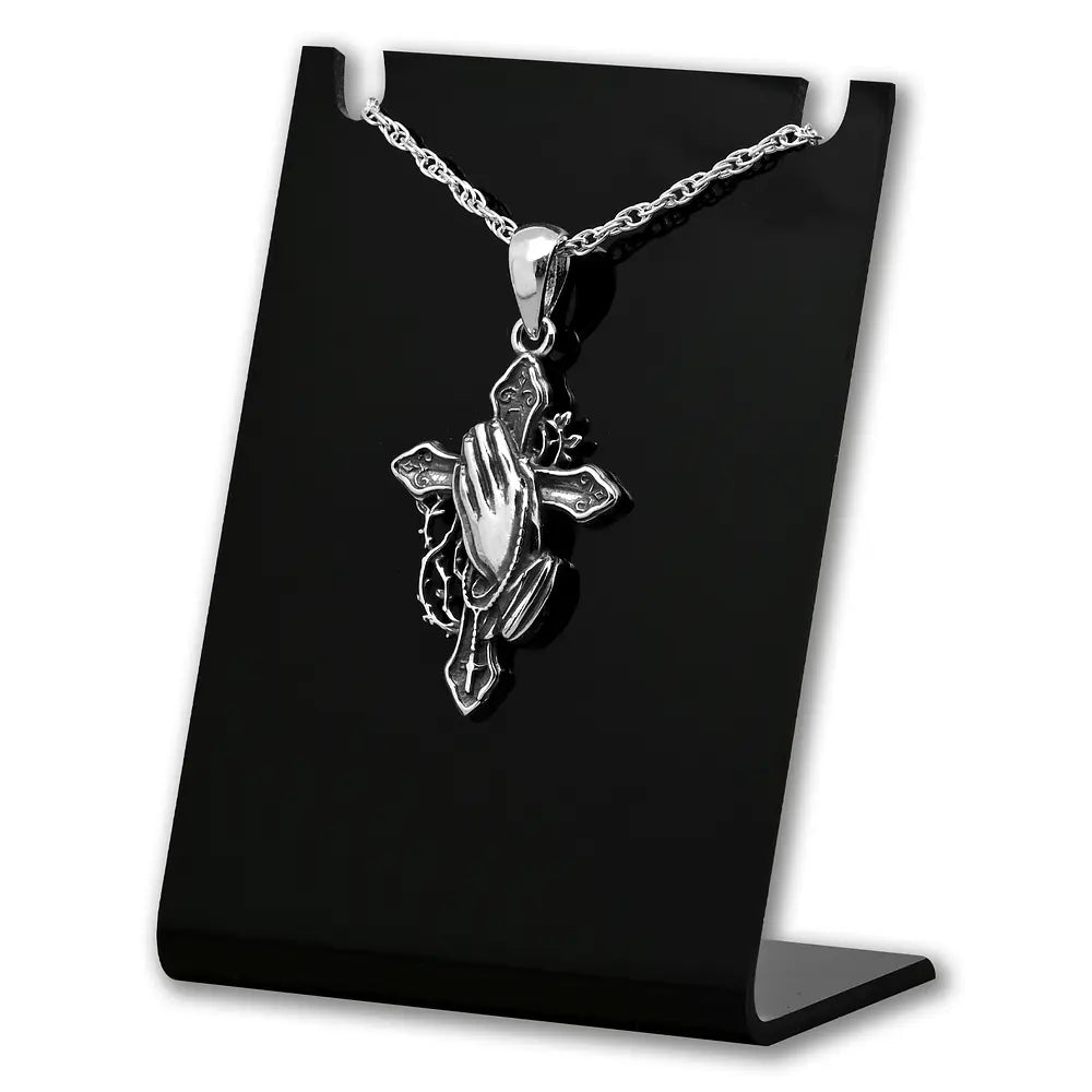 Colgante Cruz Cristiana Con Manos, en plata fina 925 #F47