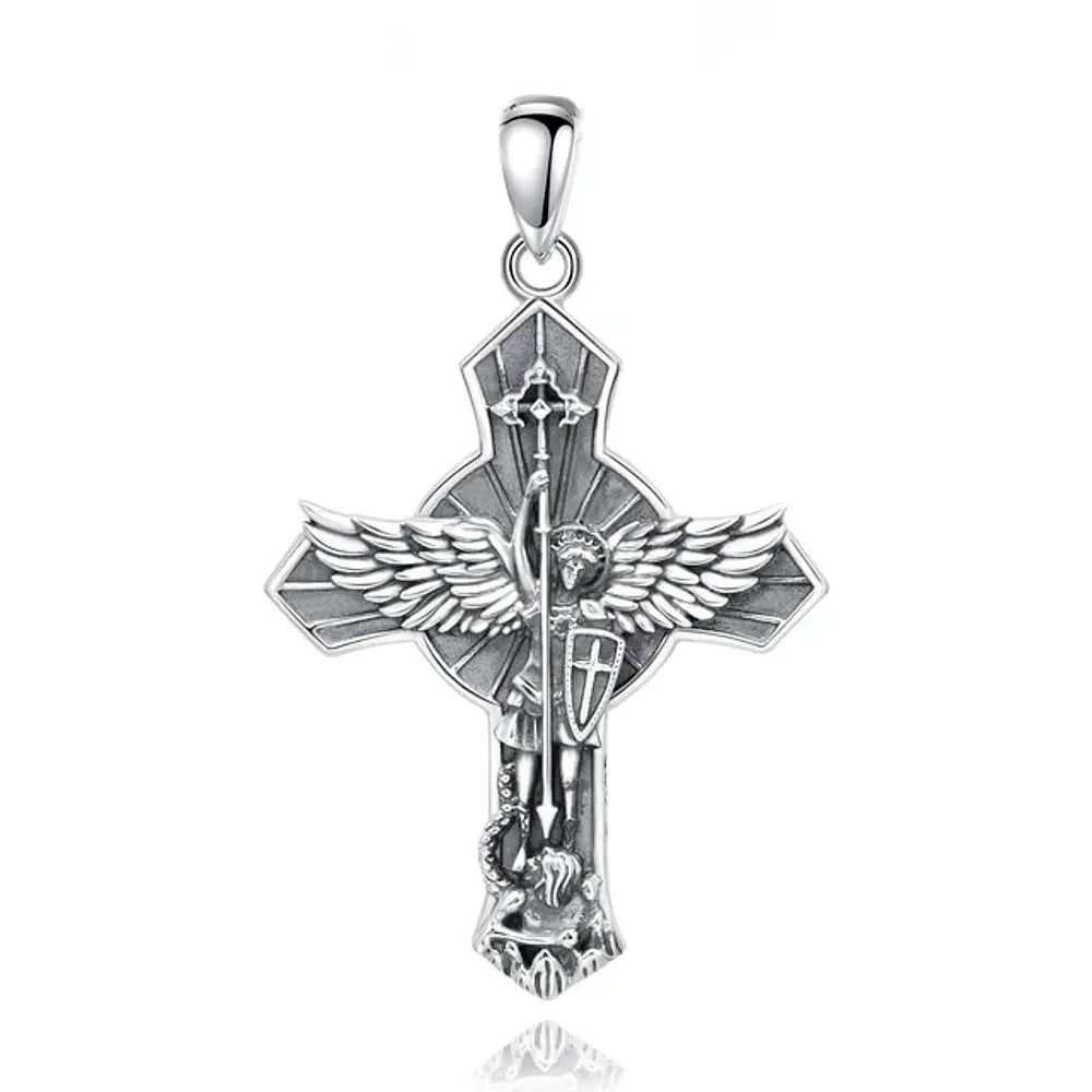 Colgante cruz de San Miguel de arcángel protector en plata fina 925 #F11