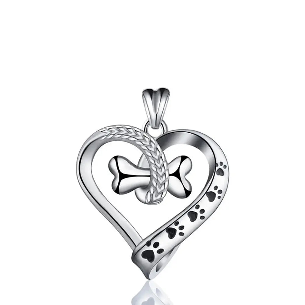 Colgante corazón con forma de huella de perro en plata fina 925 #F13