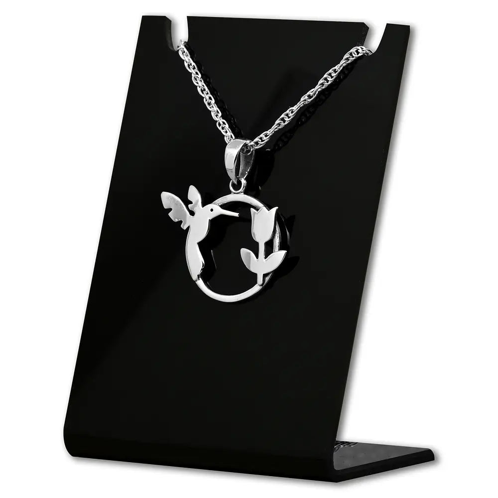 Colgante De Colibri Con Flor En Plata Fina, Con Cadena #F125