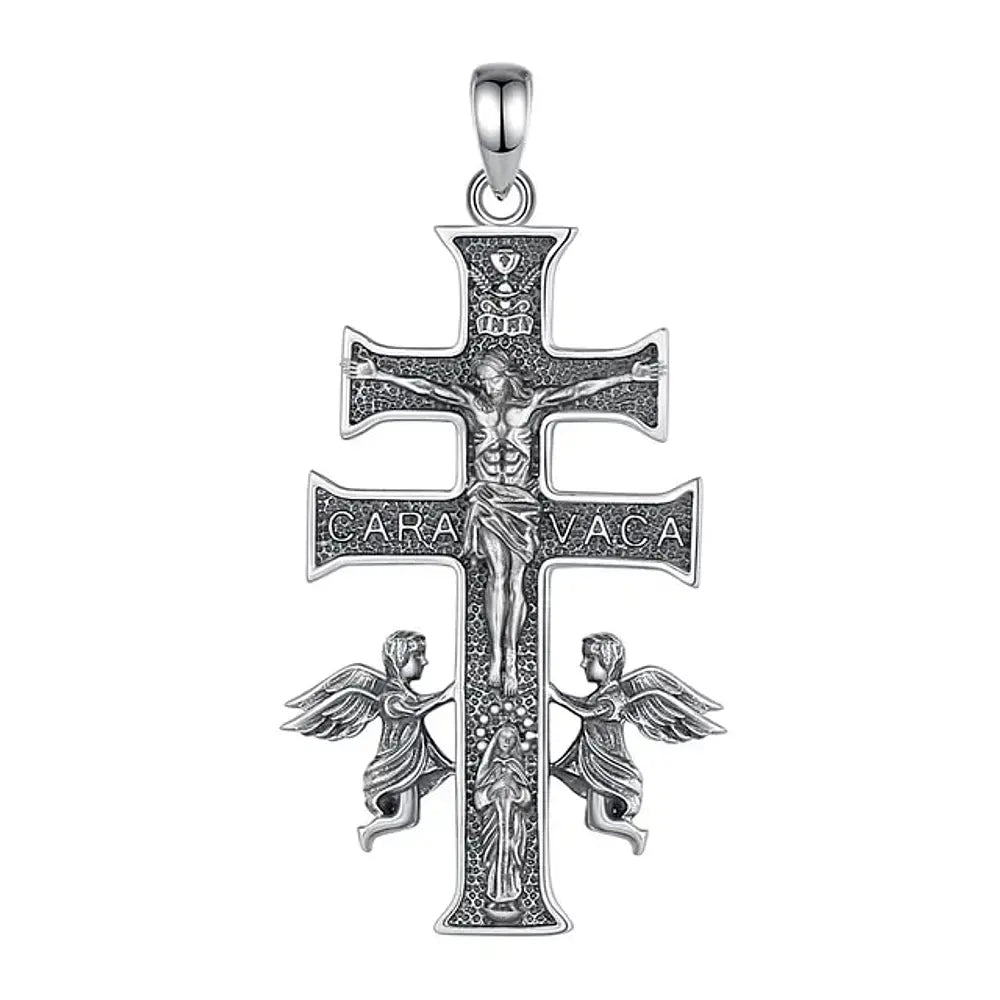 Colgante cruz de caravaca full definición en plata fina 925 #F53