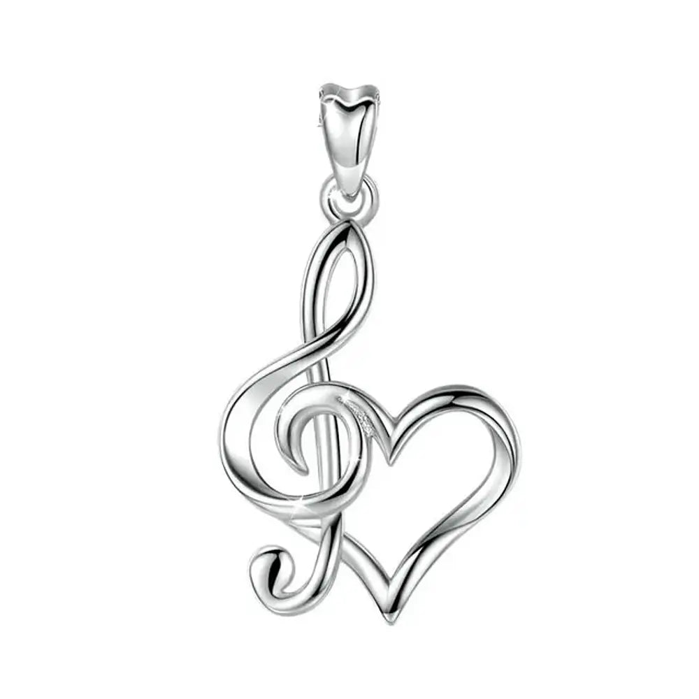 Colgante llave musical con corazón en plata fina 925 #F15