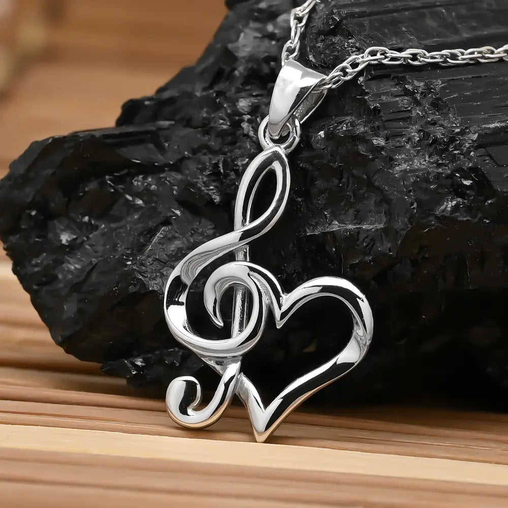 Colgante llave musical con corazón en plata fina 925 #F15