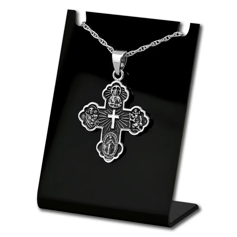 Colgate cruz de la novena (Jesús y virgen) en plata fina #F145