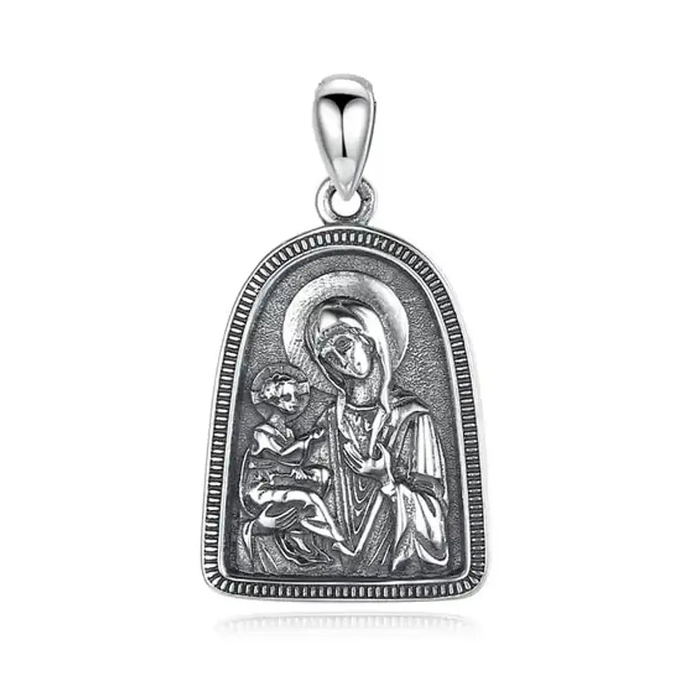 Colgante Virgen Maria con niño Jesus en plata fina 925 #F57