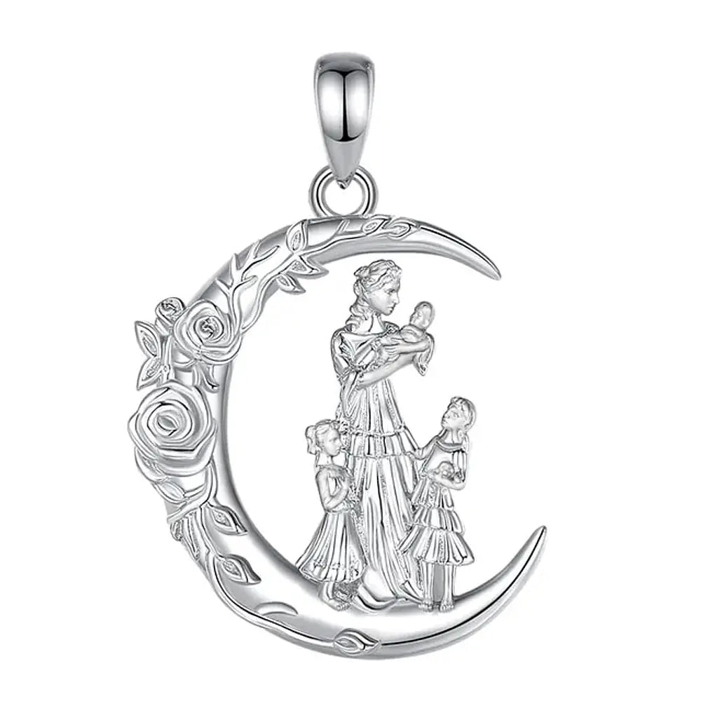 Colgante media luna madre y niñas en plata fina 925 #F62