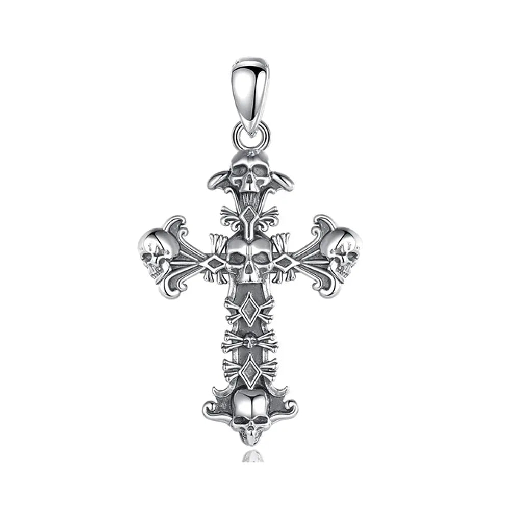 Colgante cruz de calavera en plata fina 925 #F58