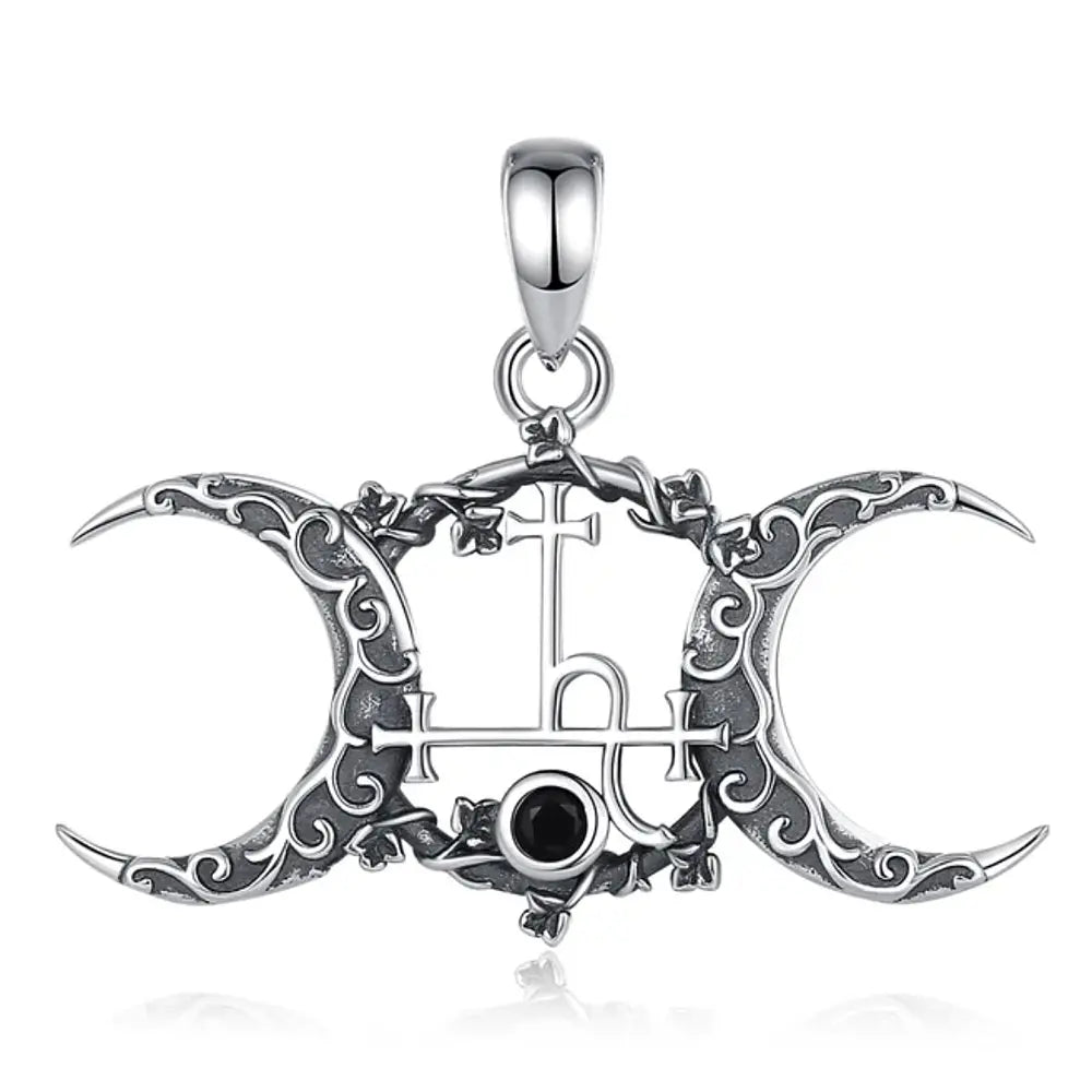 Colgante triple luna con Lilith en plata fina 925 #F89