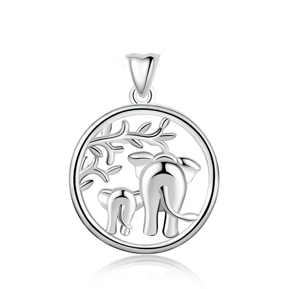 Colgante de elefante madre con hijo en plata fina 925 #F32-J1