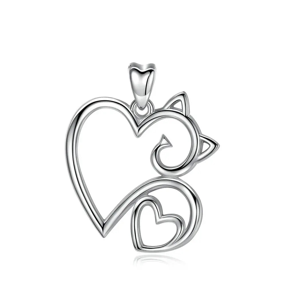 Colgante gato corazón en plata fina 925 #F64