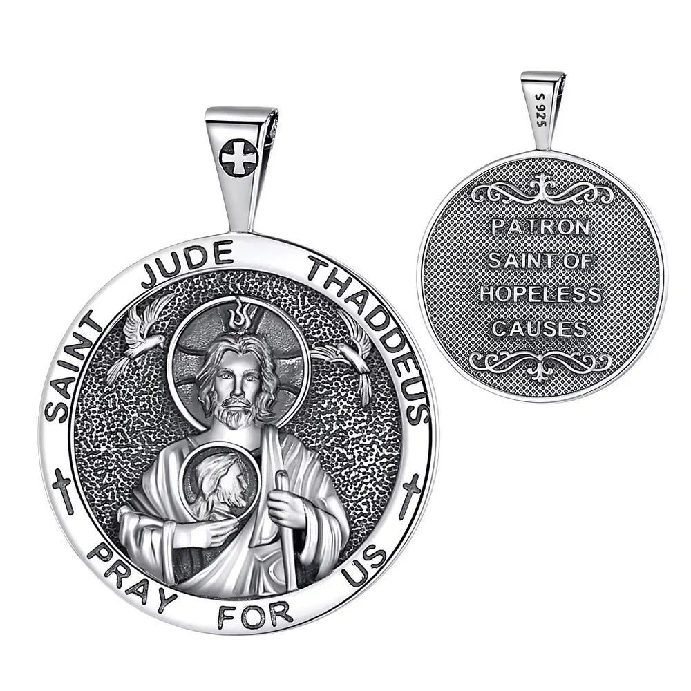 Colgante redondo San Judas Tadeo en plata fina 925 #F79