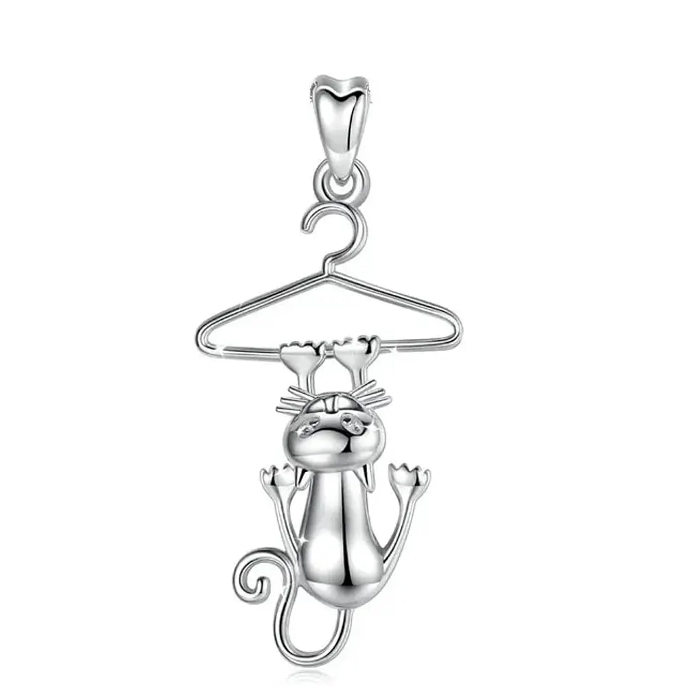 Colgante gato divertido en plata fina 925 #F24