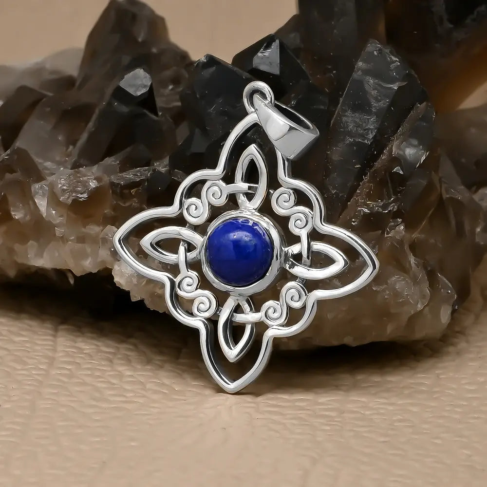 colgante nudo de bruja con piedra lapislazuli en plata 925 #F140-J1