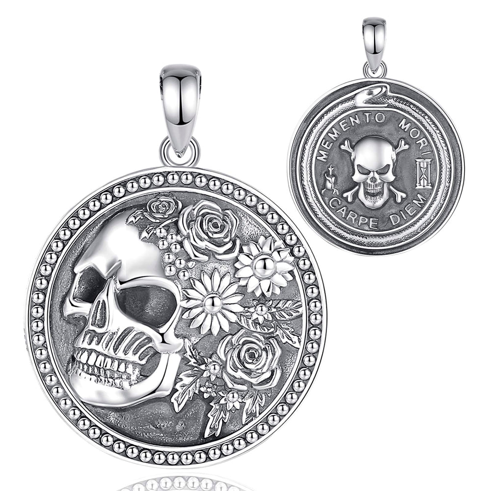 Colgante de santa muerte, memento mori en plata fina 950