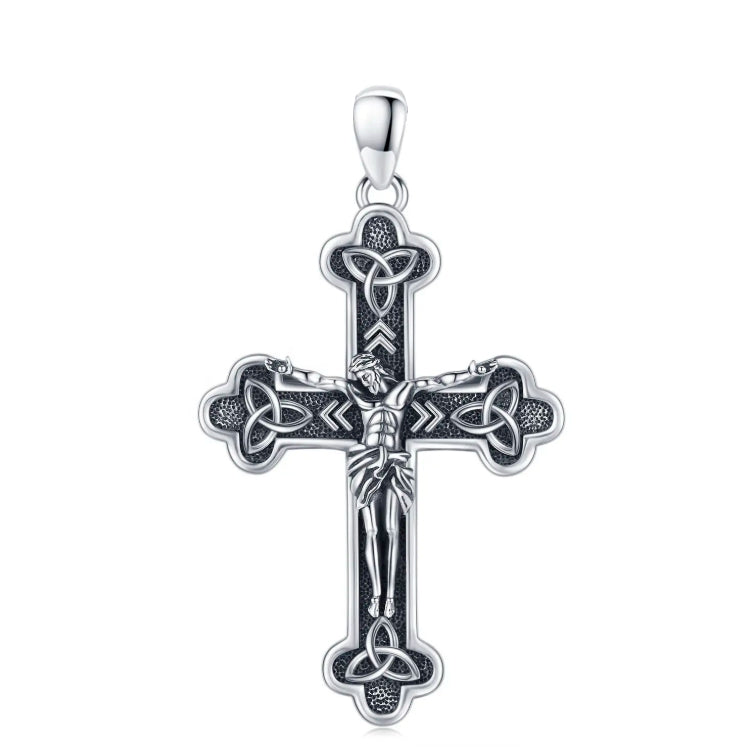 Colgante cruz de Jesús con triquetas en plata fina 950