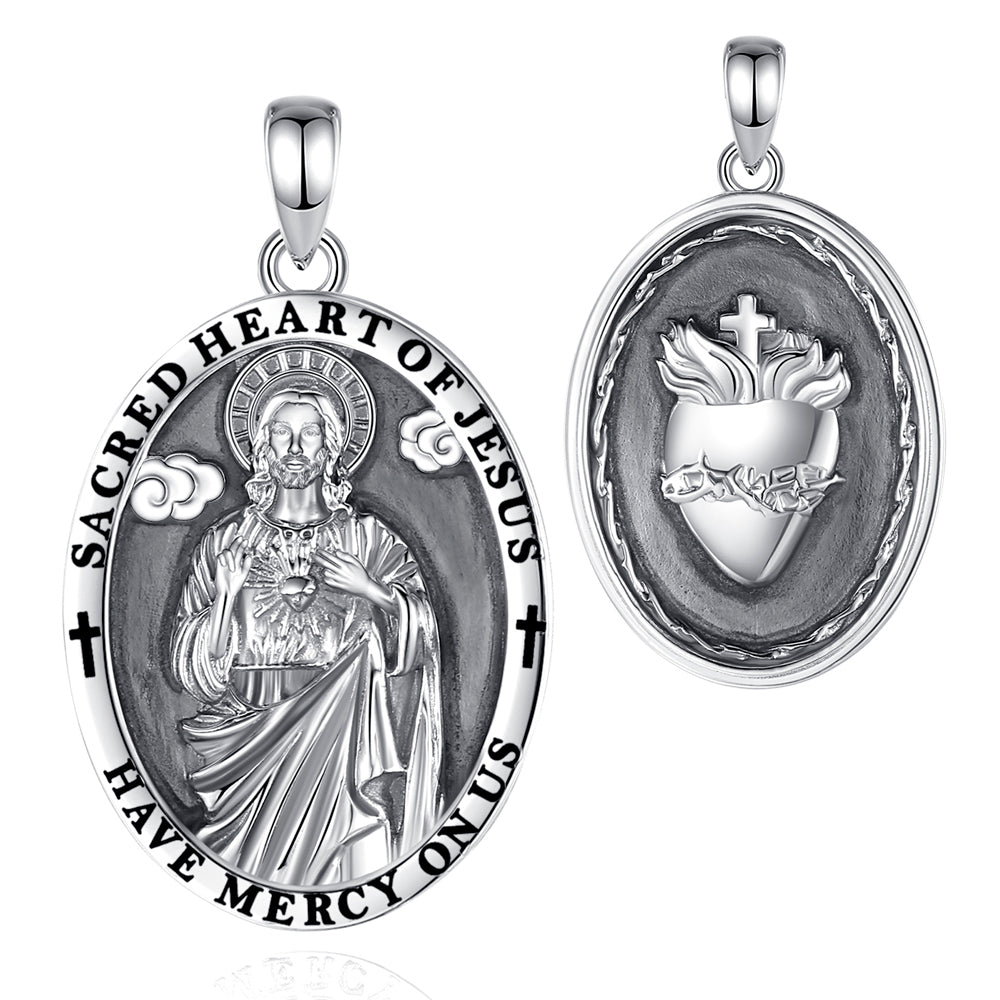 Colgante sagrado corazon de Jesús full definición en plata