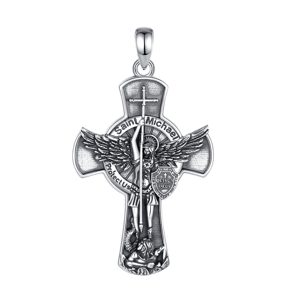 Colgante cruz arcángel san miguel full definición en plata fina 950