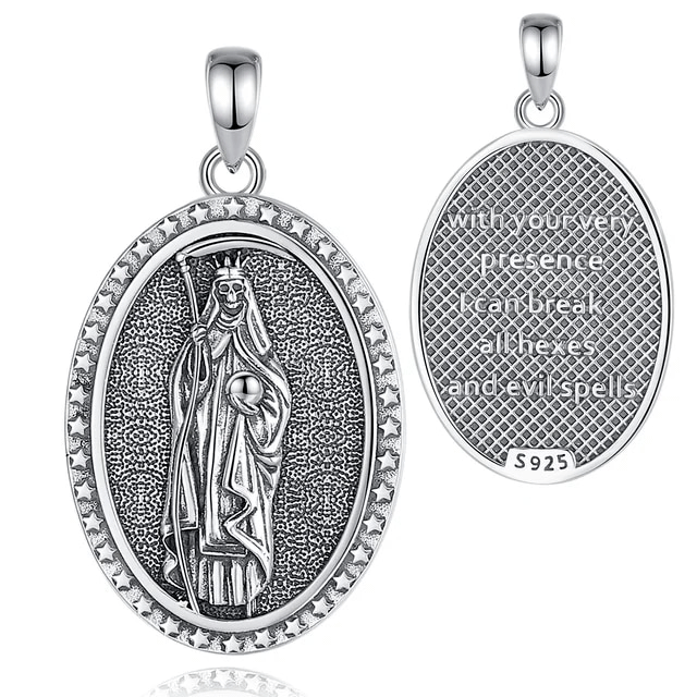 Colgante Santa muerte ovalada en plata fina 925 #F20