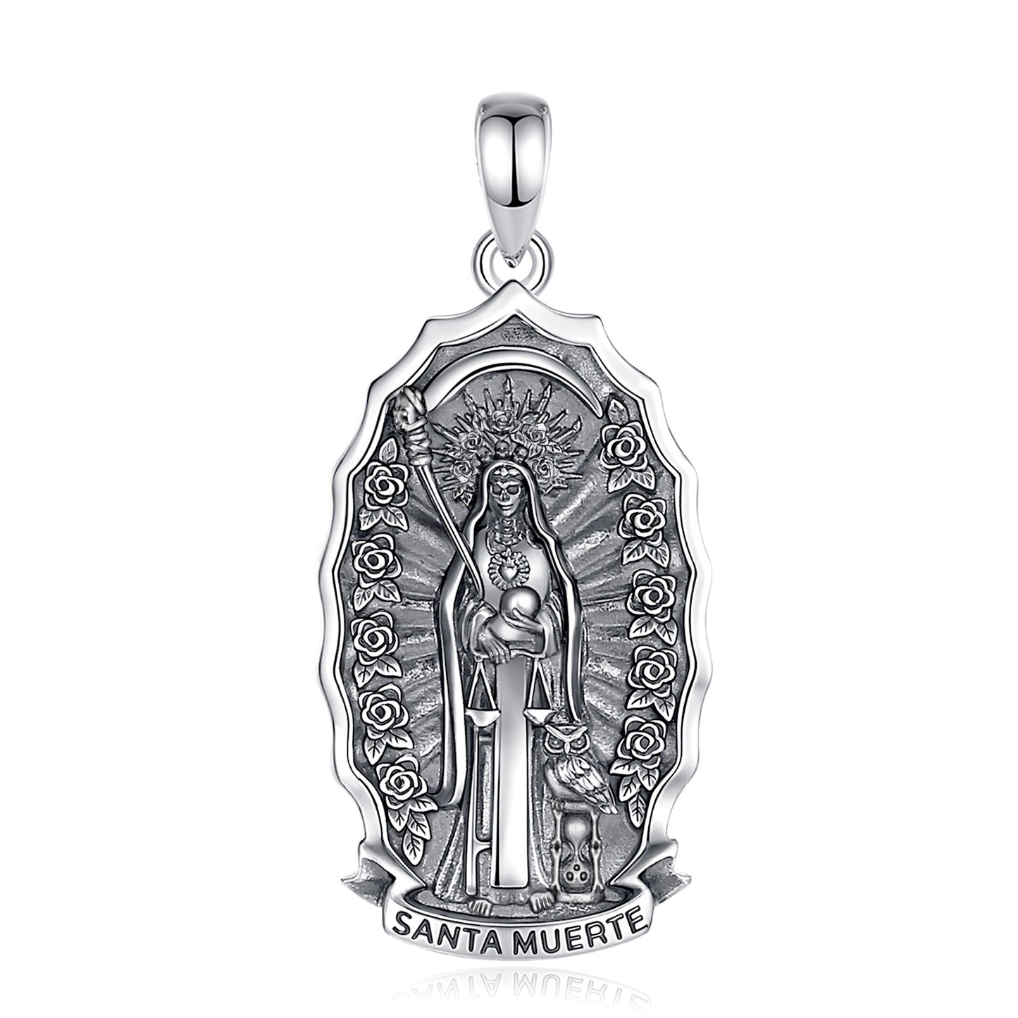 Colgante Santa muerte en plata 925, todos los símbolos