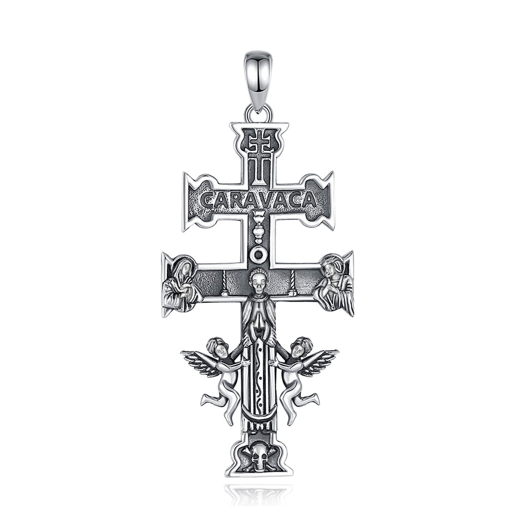 Colgante cruz de Caravaca todos los símbolos en plata fina 950