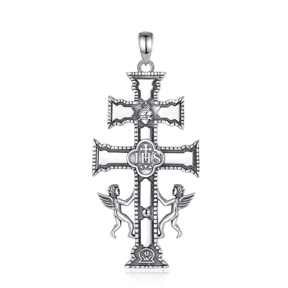 Colgante cruz de Caravaca grande en plata fina 950