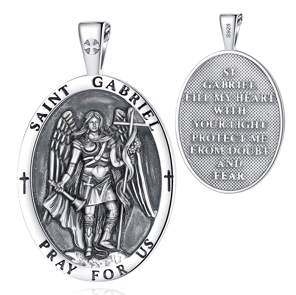 Colgante arcángel san Gabriel full definición en plata fina