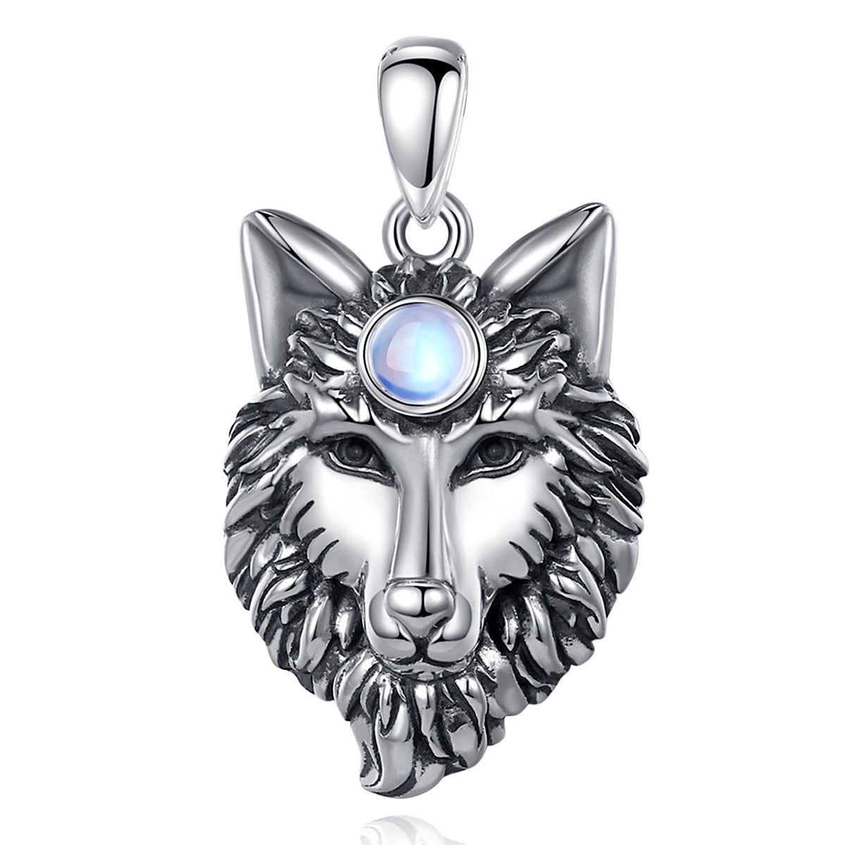 Colgante lobo nordico skoll con piedra luna en plata 925
