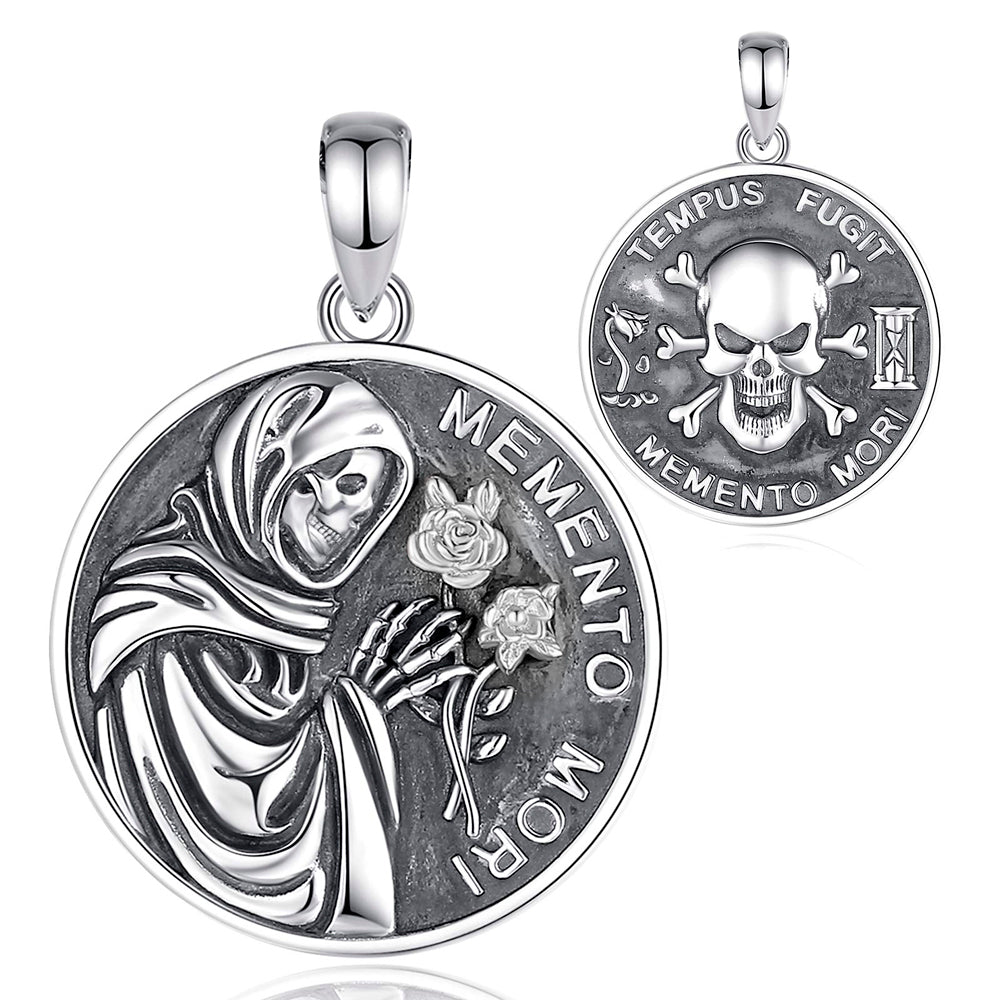 Colgante santa muerte, memento mori en plata fina 925 #F163