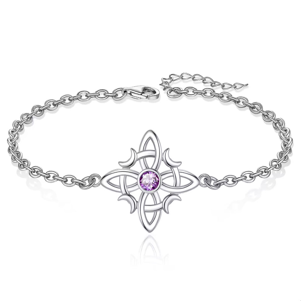 Pulsera nudo de bruja y lunas con piedra amatista en plata 925 #F158-J1