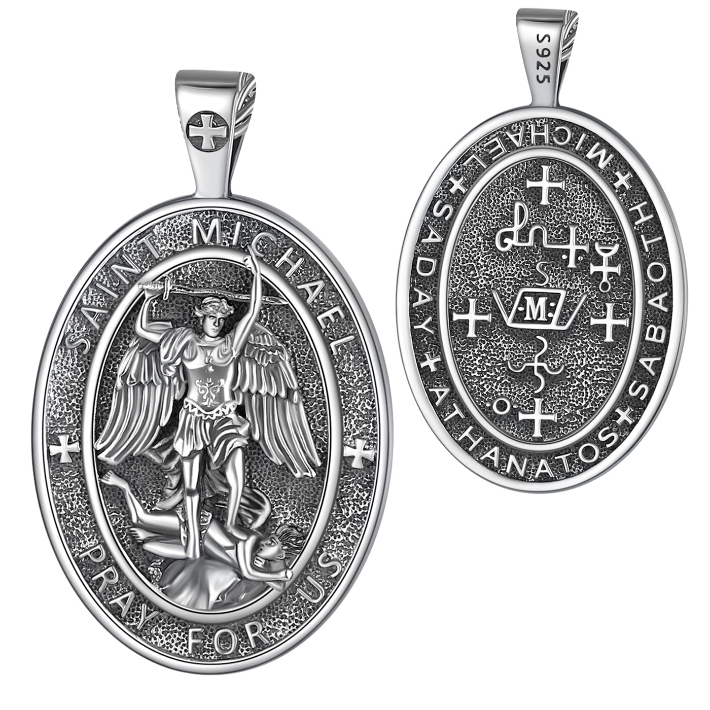 Colgante medalla ovalada san miguel de arcángel en plata 925