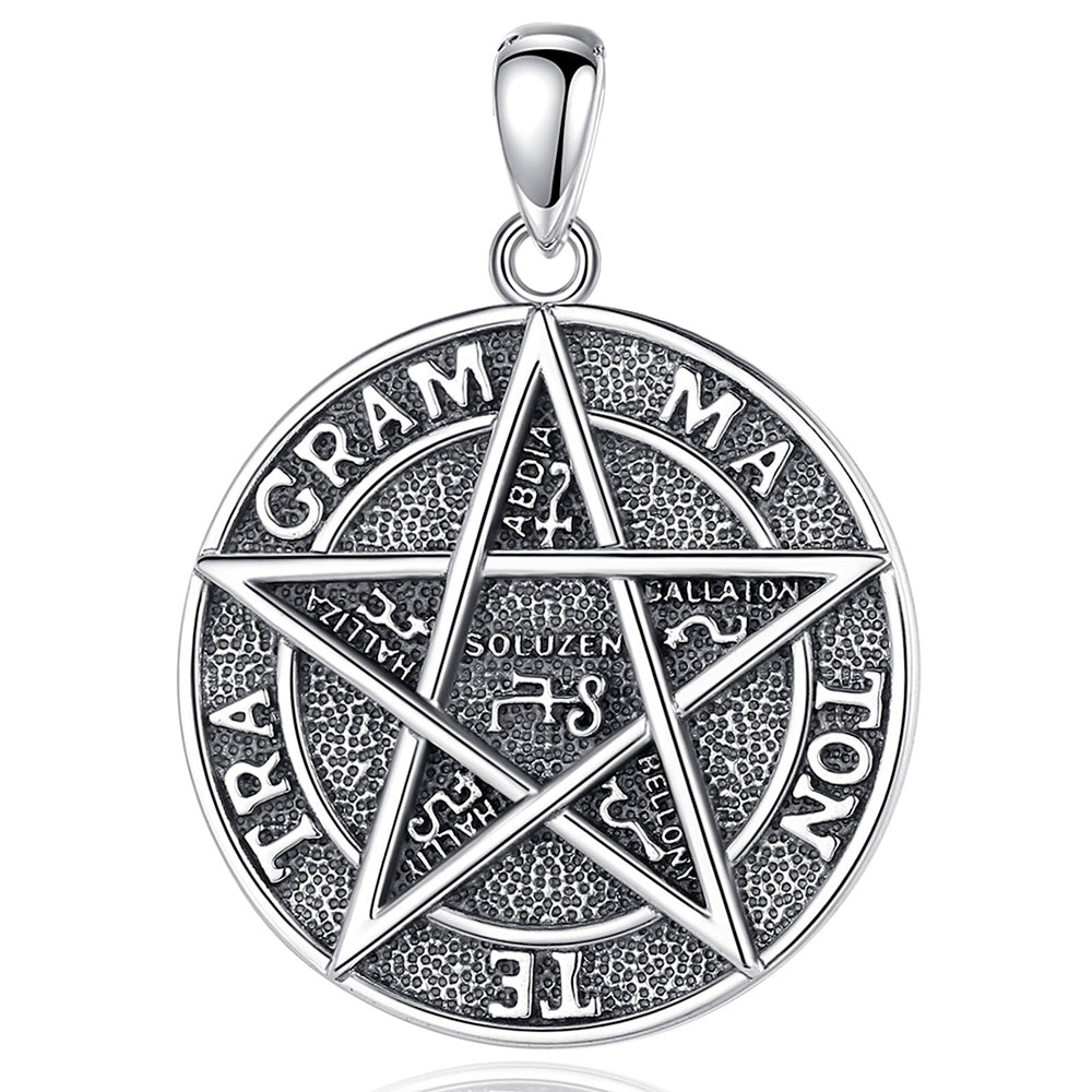 Colgante tetragrammaton con simbolos en plata fina 950