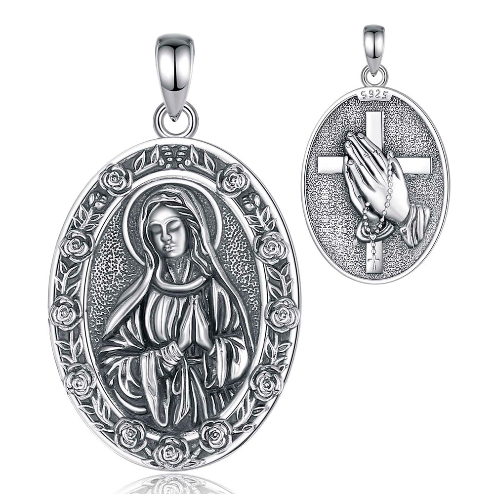 Colgante virgen maria medalla religiosa en plata fina 950