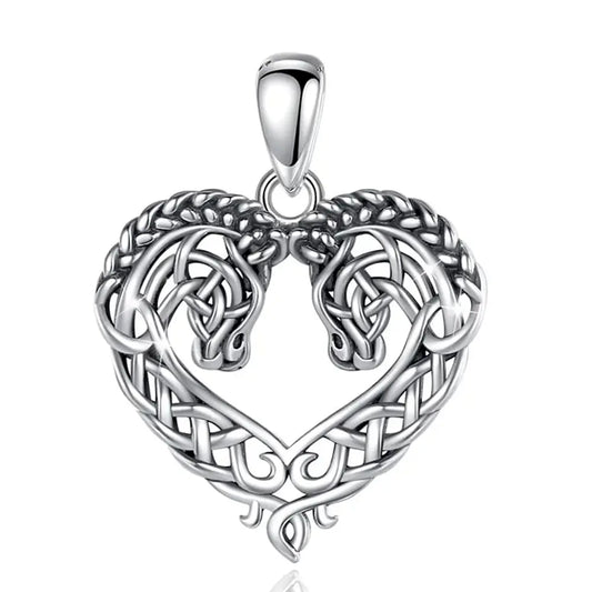 Colgante caballos con forma de corazon en plata fina 925 #F27