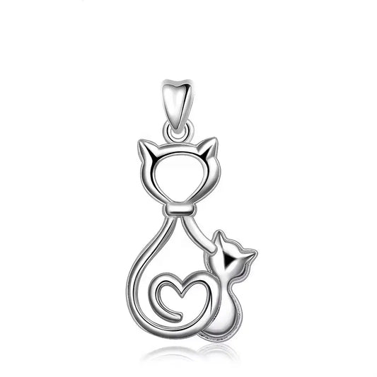 Colgante de gato mama con hijo en plata fina 925 #F30-J1