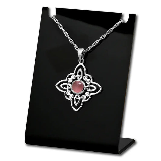 Colgante nudo de bruja con piedra cuarzo rosa en plata #140-J6
