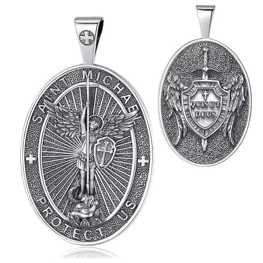 Colgante medalla de San Miguel de arcángel en plata fina 925 #F85