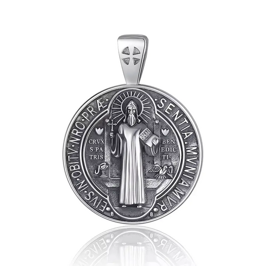 Colgante medalla de san Benito full definición en plata fina 925 #F46