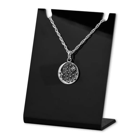 Colgante media luna con sol y estrellas en plata fina 925 #F118